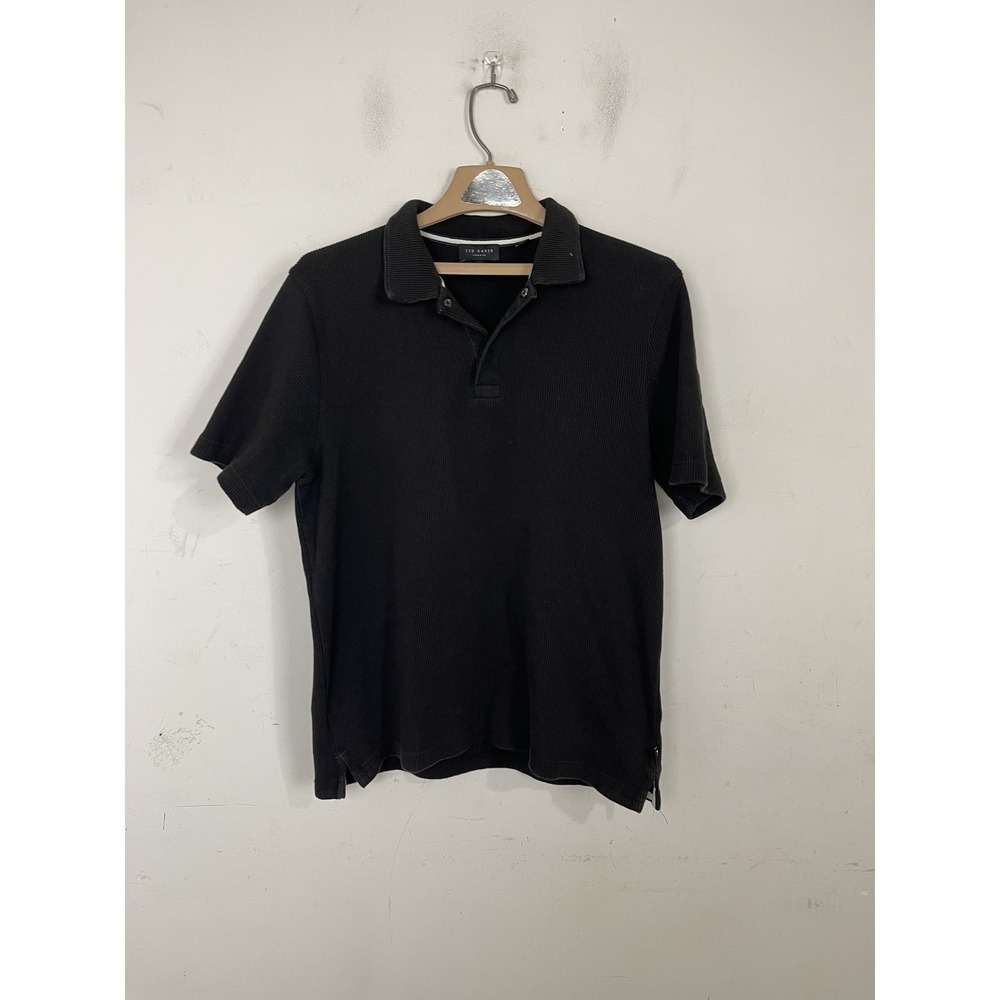 Ted Baker Mens Polo Shirt 4 Large Black Waffle Knit Minimal Preppy Office